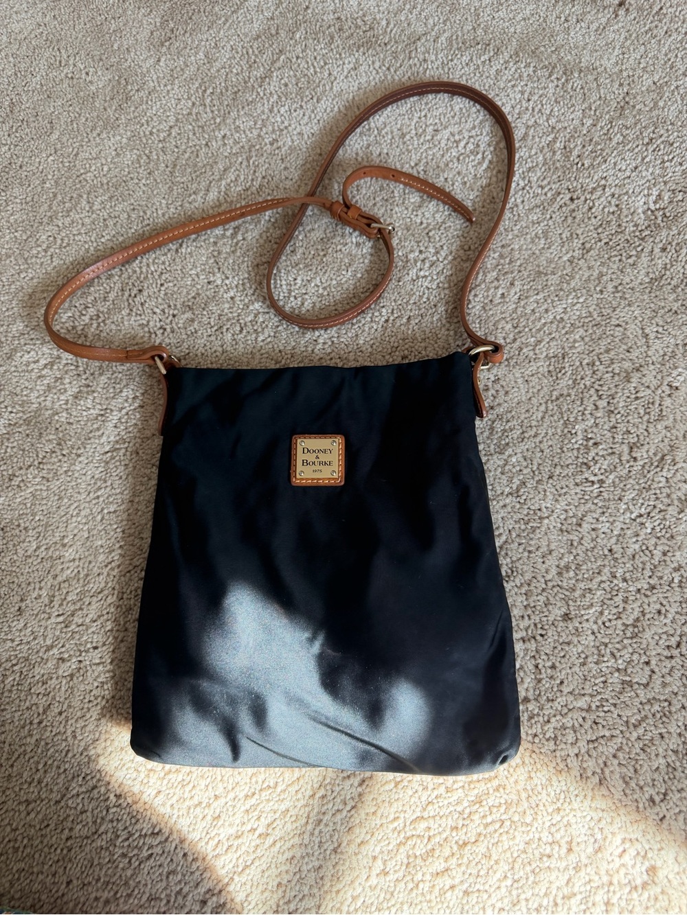 Dooney & Bourke Black Nylon Crossbody with Brown Leather Strap